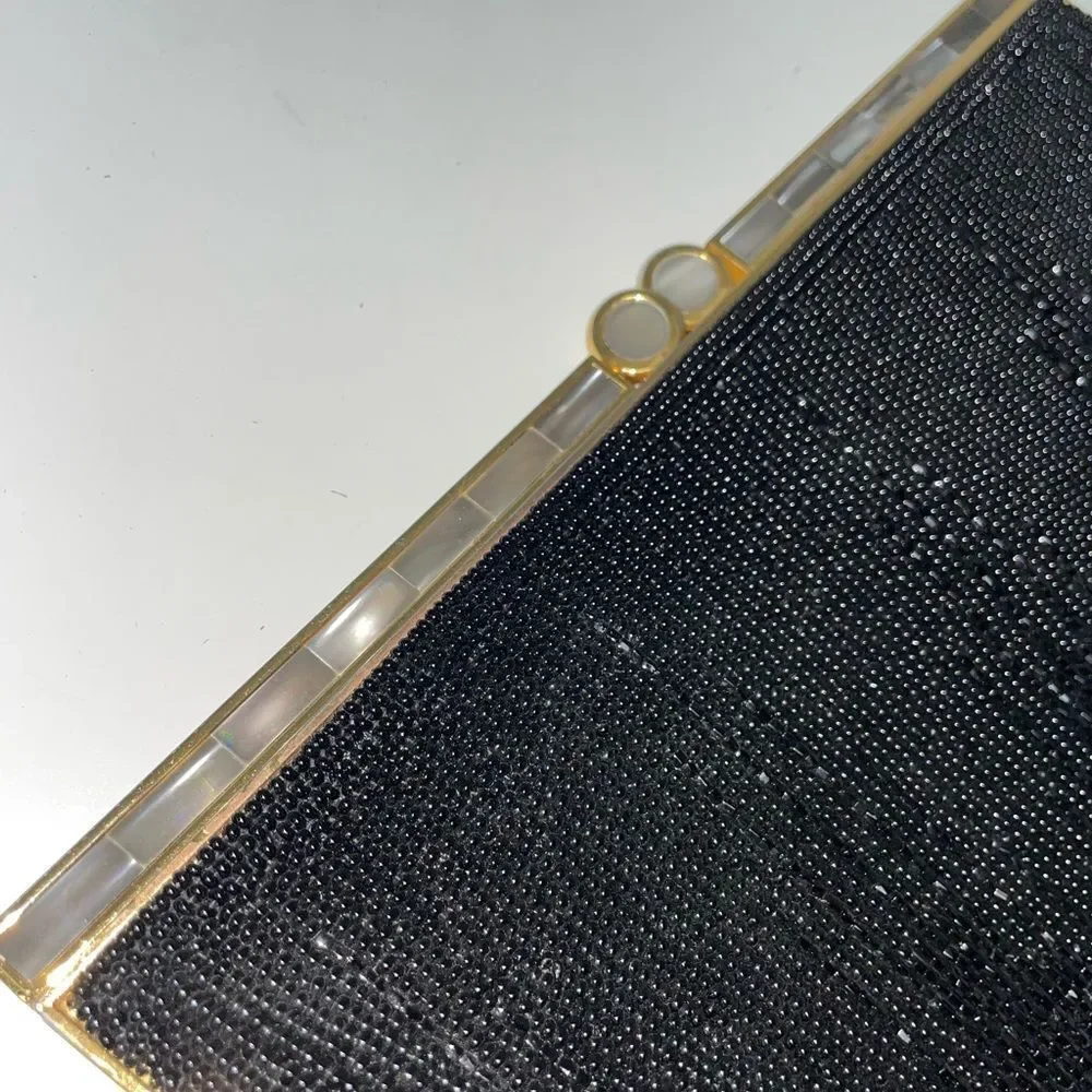 Walborg Black Beaded Clutch with Gold Accents